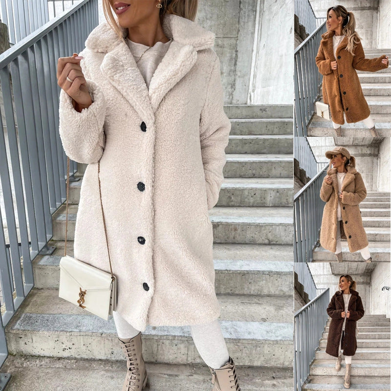 Stylish Women's Long-sleeved Plush Lapel Jacket