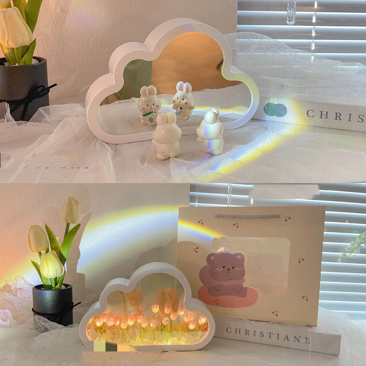 DIY Tulip Night Lamp with Decorative Mirrors and LED Table Lights