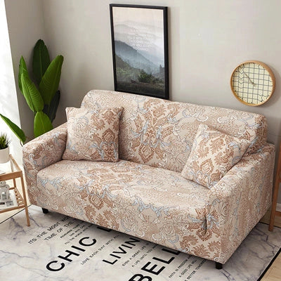 Stretchable geometric print sofa cover with spandex blend