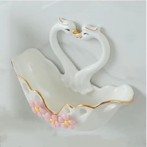 Ceramic Swan Soap Box with Suction Cup for Wall Mounting