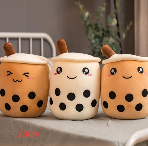 Strawberry Milk Tea Plush Boba Toy Pillow for Youth
