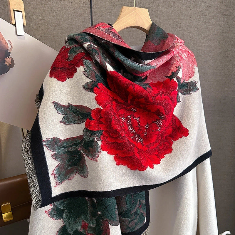 Retro Floral Imitation Cashmere Scarf for Women - Warm & Stylish
