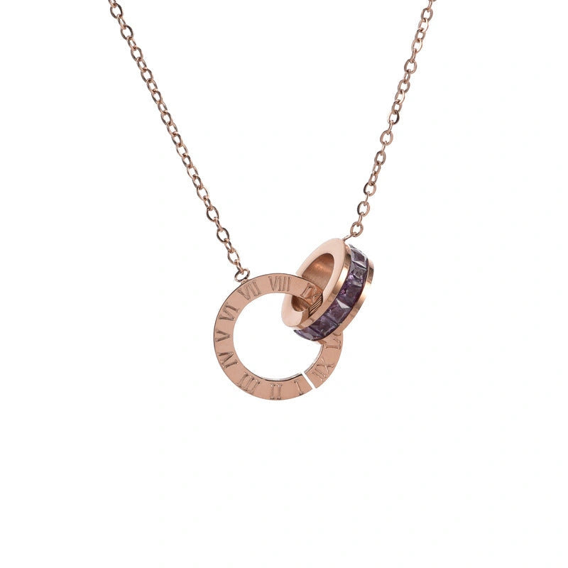 Roman Numeral Diamond Necklace with Titanium Steel Chain for Women