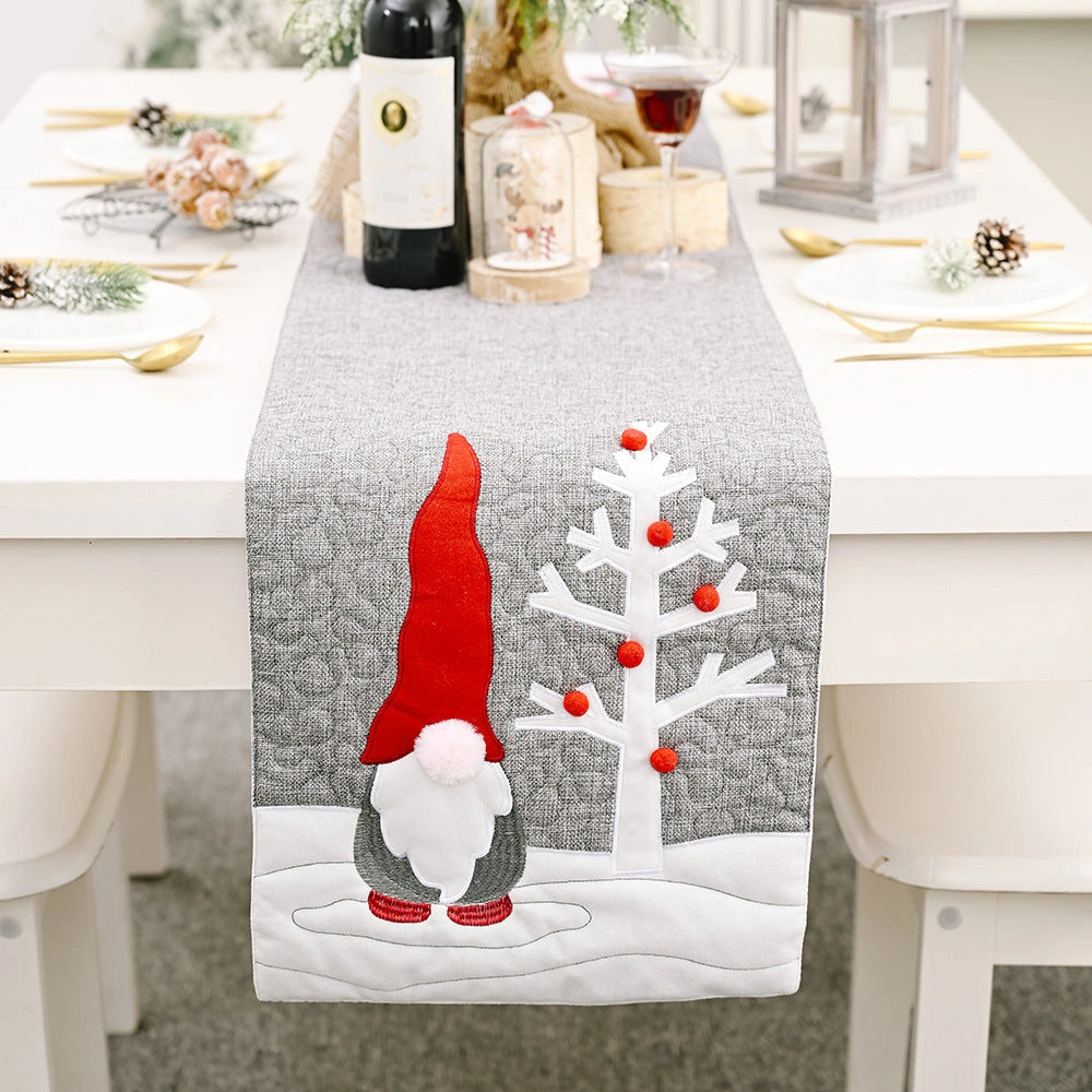 Christmas Gnome Plush Doll Grey Table Runner for Festive Decor