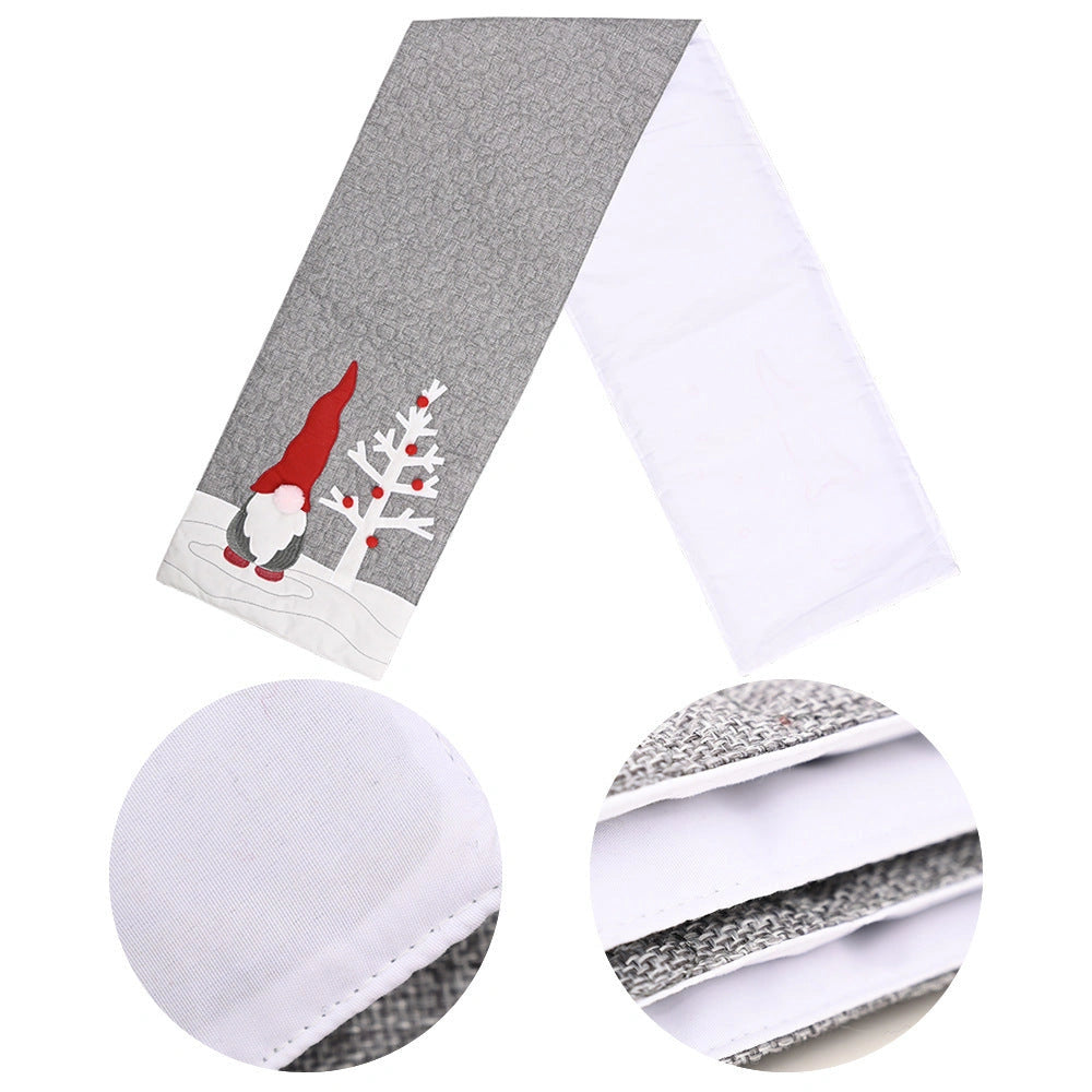 Christmas Gnome Plush Doll Grey Table Runner for Festive Decor