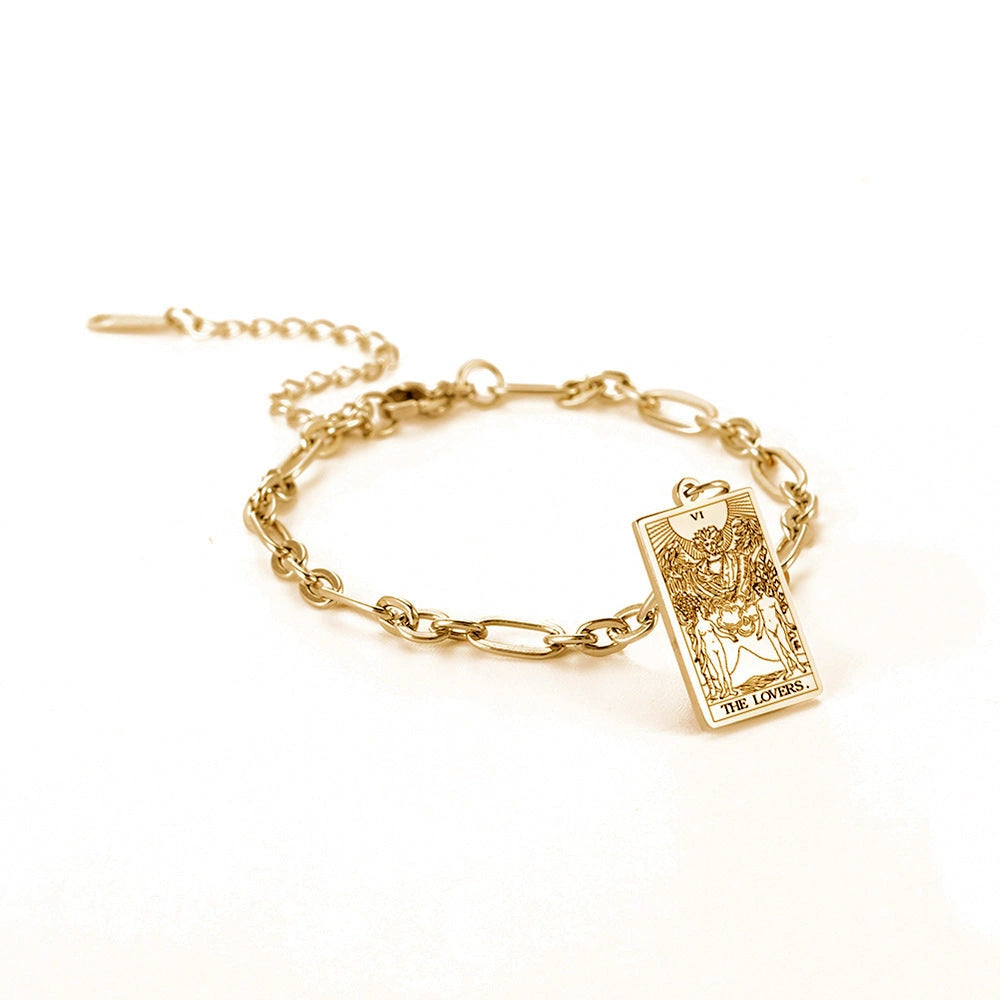 12 Tarot Card Series Fashion Trend Long Oval Link Chain Bracelet in Stainless Steel