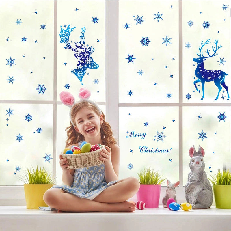 Christmas Elk Snowflake Sticker Decoration for Glass Windows and Walls