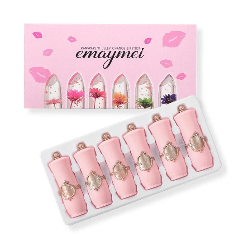 Jelly Flower Lipstick Set: 6-Color Changing Gloss with Moisturising Benefits