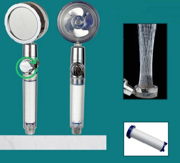 Turbo Propeller Shower Head with 360-Degree Fan Extension for High-Pressure Flow