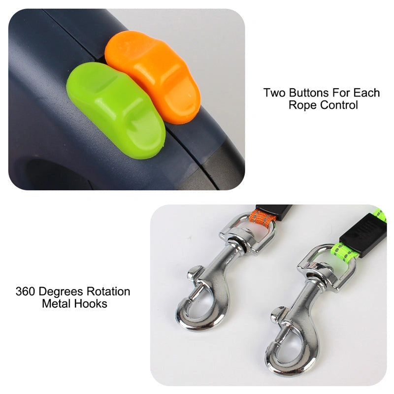 Reflective Dual Pet Leash with 360 Swivel and Lights for Small Dogs
