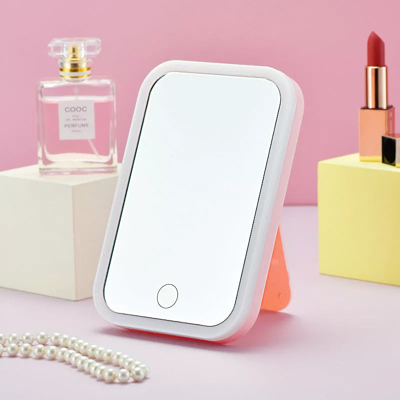 Square LED Makeup Mirror with Smart Touch in Pink or White