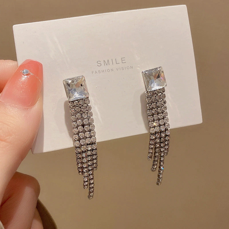 Sterling Silver Sparkling Zircon Fringe Earrings
