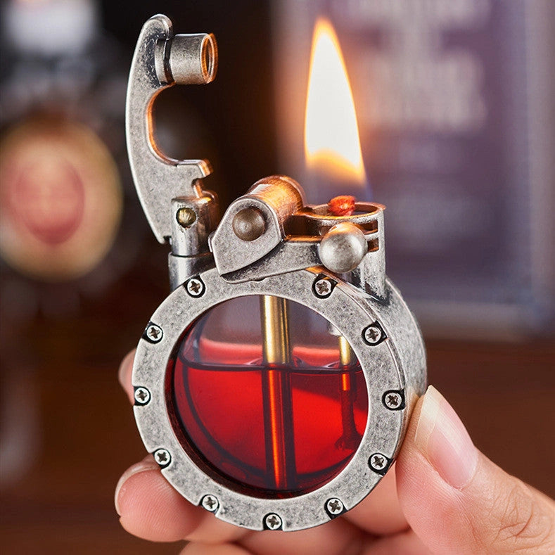Metal Rocker Arm Kerosene Lighter with Transparent Oil Tank