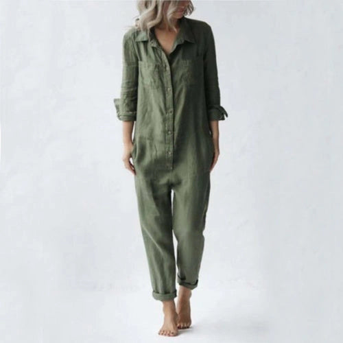 Long Sleeve Jumpsuit with Practical Pockets and Loose Fit