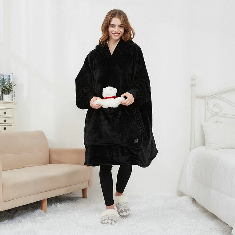 USB Heated Oversized Hoodie Blanket with Large Back Heating Area