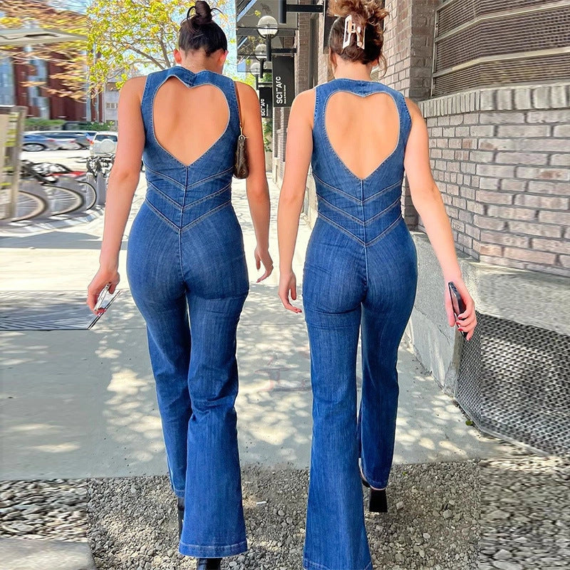 Stylish Summer Denim Jumpsuit for Women with Halter Neck