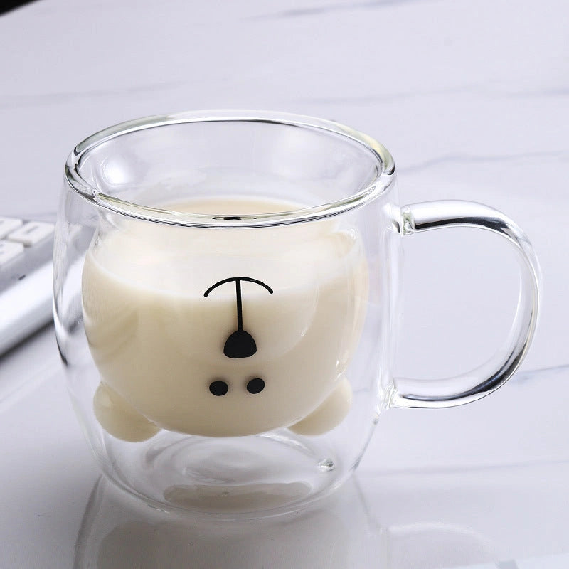 Creative Bear Double Coffee Milk Glass for Kids Summer Drinks