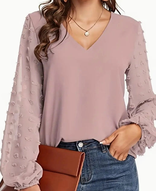 Swiss Dot V-Neck Shirt - Soft, Breathable, Women