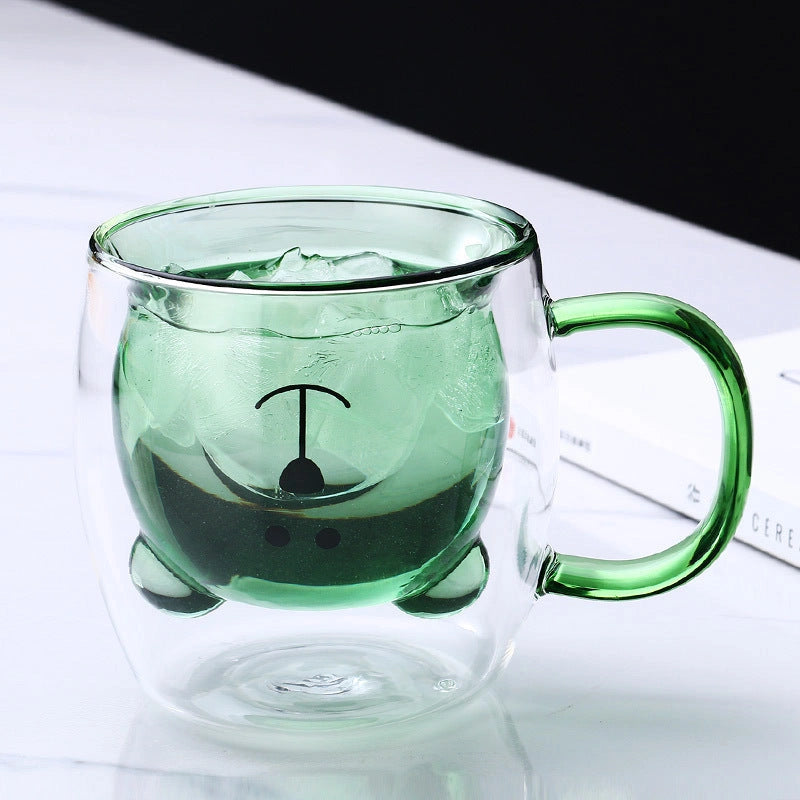 Creative Bear Double Coffee Milk Glass for Kids Summer Drinks