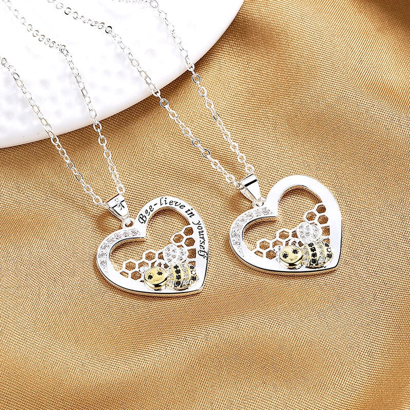 Creative Bee Hive Pendant Necklace with Hearts Colour Separation