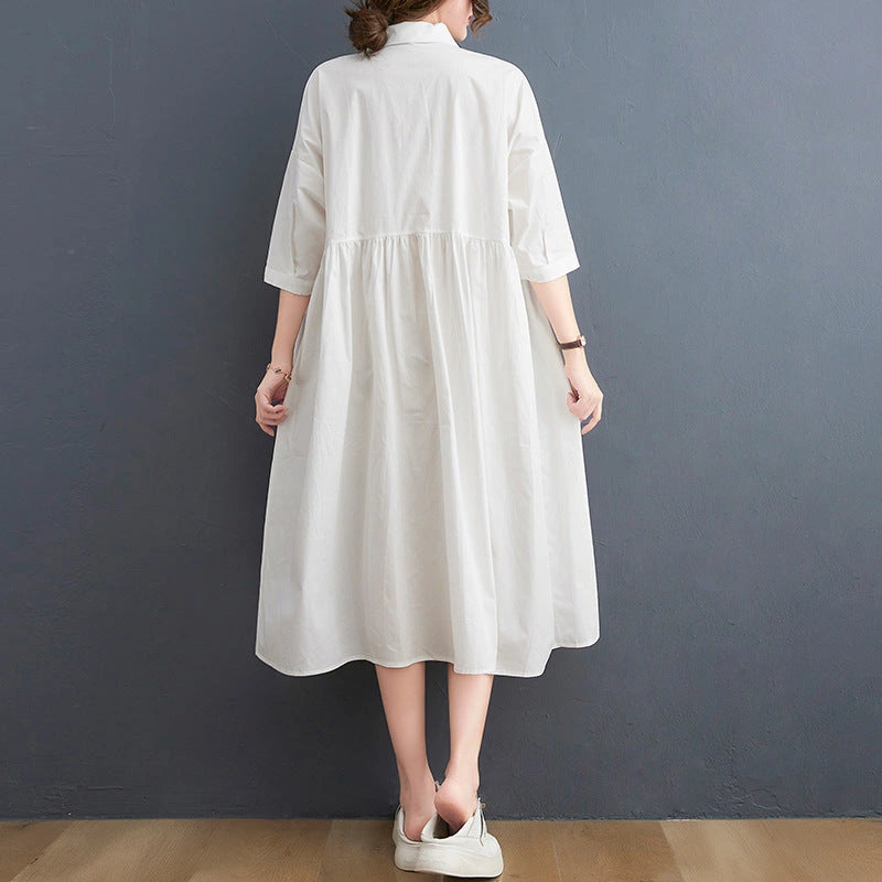 Casual Linen Short Sleeve Dress with Polo Collar