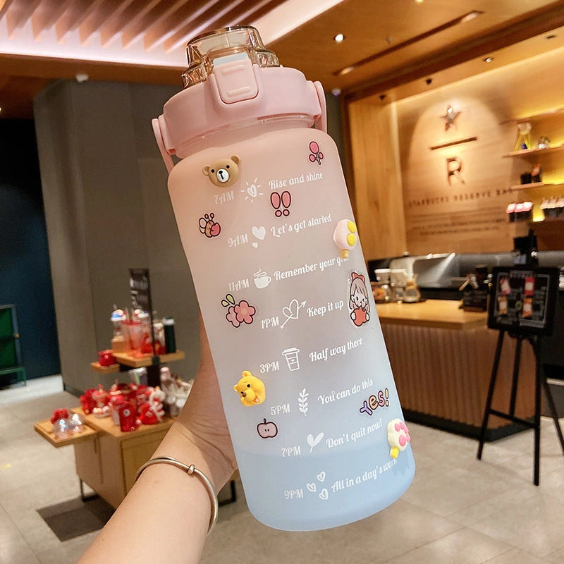 2000ml Gradient Colour Water Bottle with Straw and Stickers