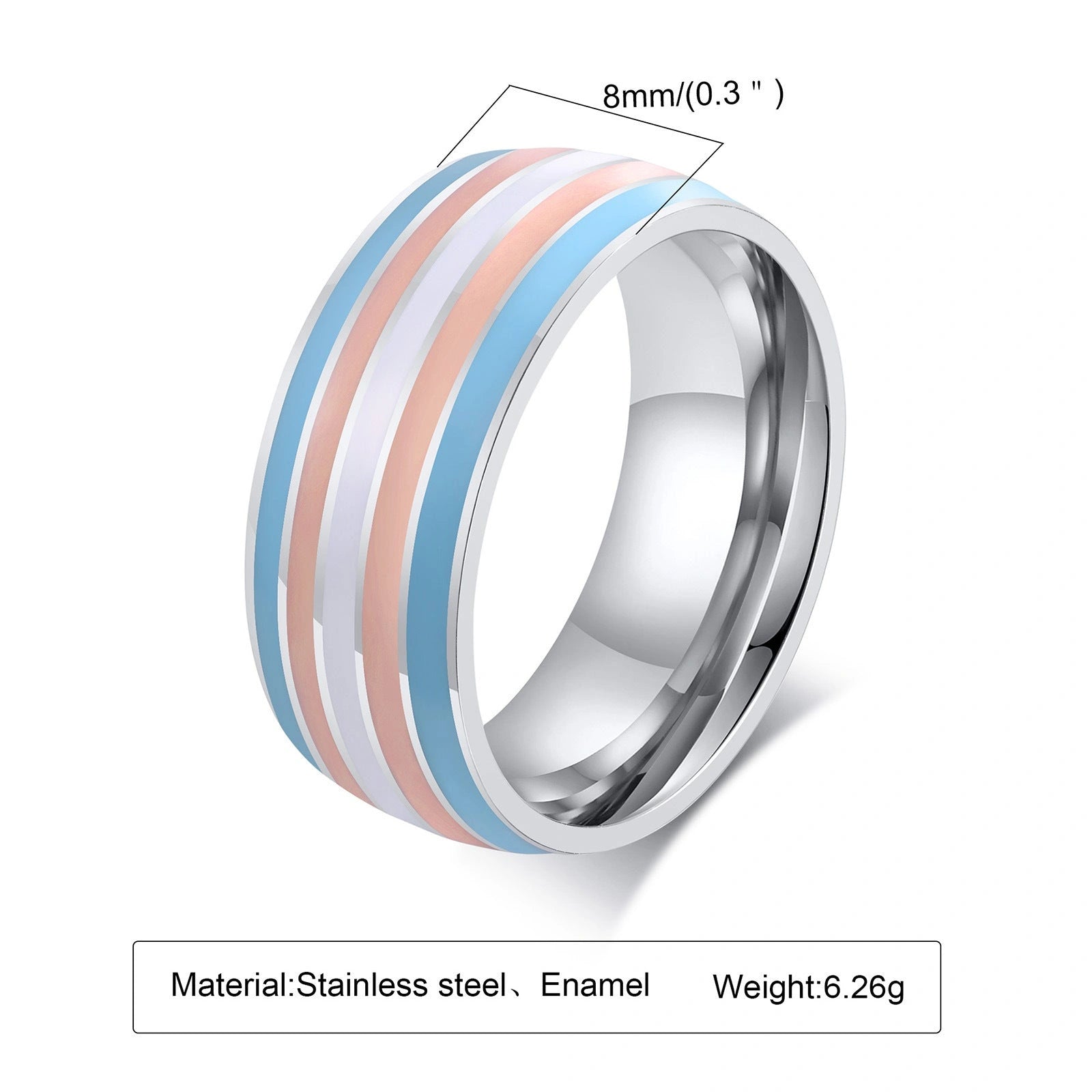 8mm Men's Titanium Steel Rainbow Flag Ring