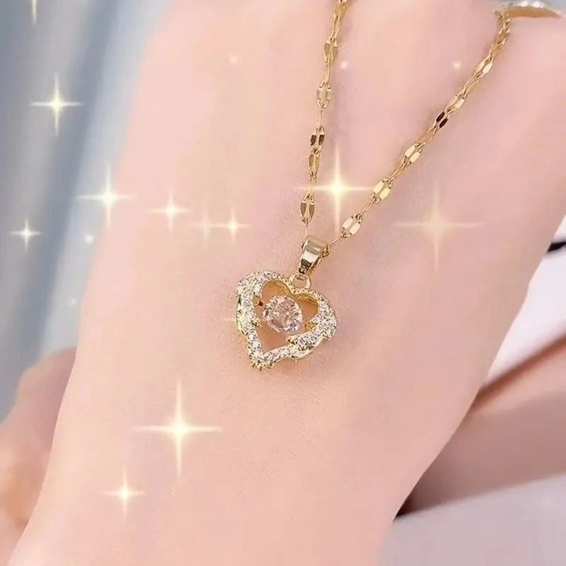 Valentine's Day Titanium Steel Perfume Bottle Pendant Necklace with Zircon Detail