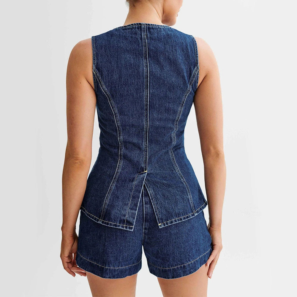 Stylish Denim Vest and High Waist Shorts Set for Women