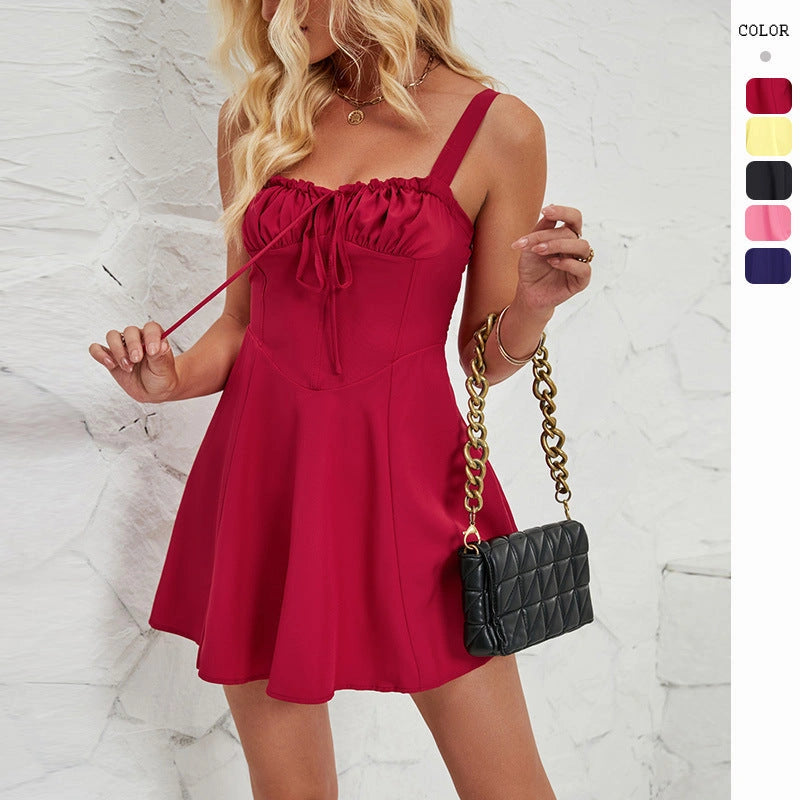 Stylish Summer Sleeveless A-line Dress with Lace-up Detail