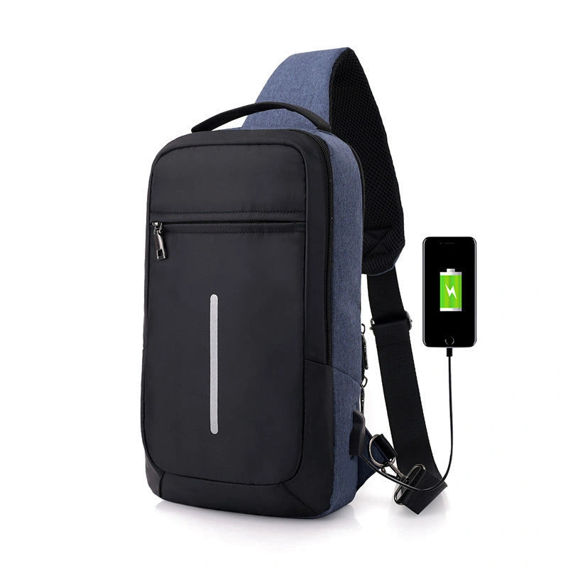 Anti-theft USB charging chest bag in polyester with zipper opening