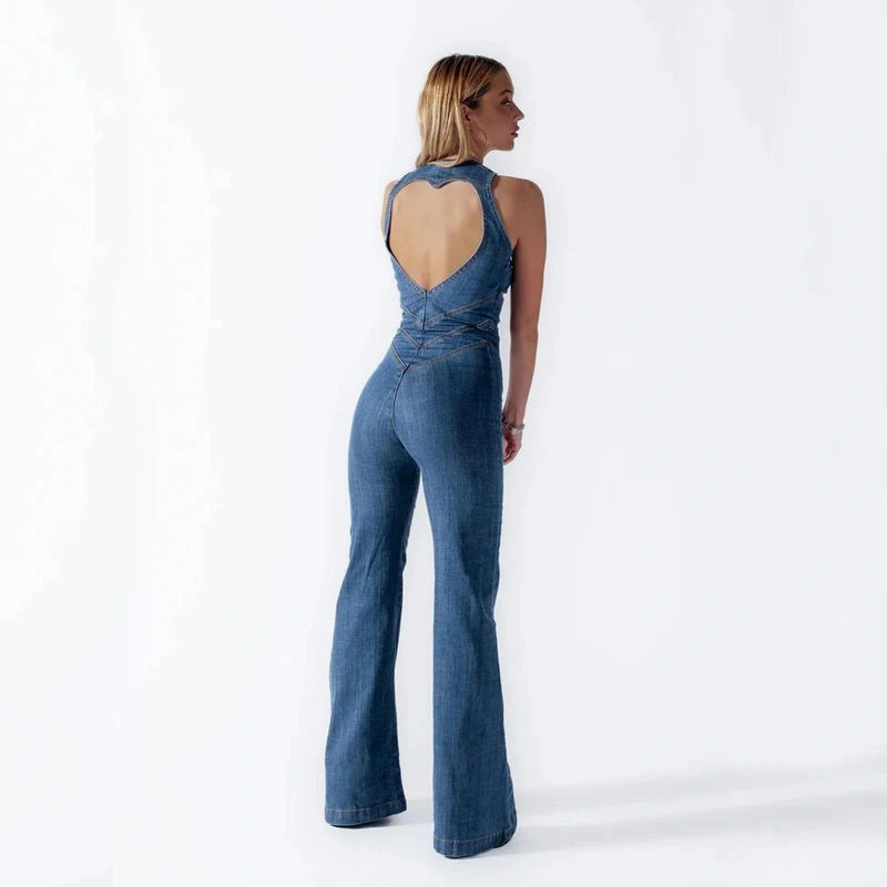 Stylish Summer Denim Jumpsuit for Women with Halter Neck