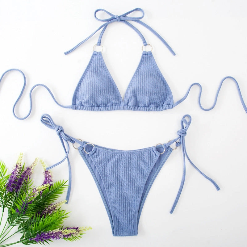 Bandage Style Bikini Set with Side Tie Detail in Polyester-Spandex Blend
