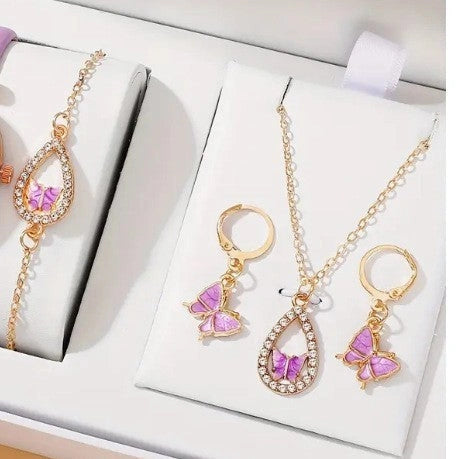 4PCS Set Women's Butterfly Necklace, Bracelet, Earrings, and Ring in Alloy