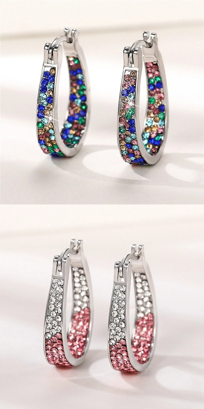 Colourful Geometric Diamond Earrings for Women with English Letter Detail