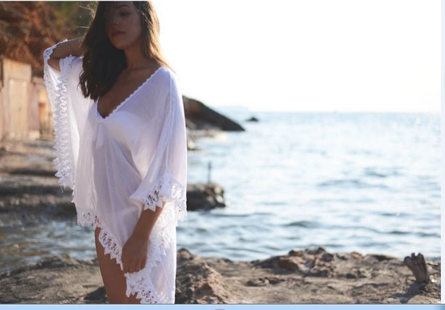 Cotton Beach Bikini Lace White Blouse for Women