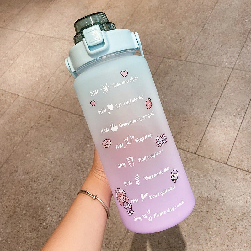 2000ml Gradient Colour Water Bottle with Straw and Stickers