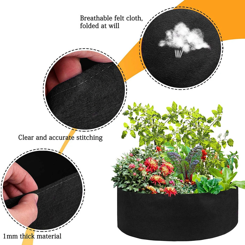 Round fabric grow bags for garden plants with automatic water drainage