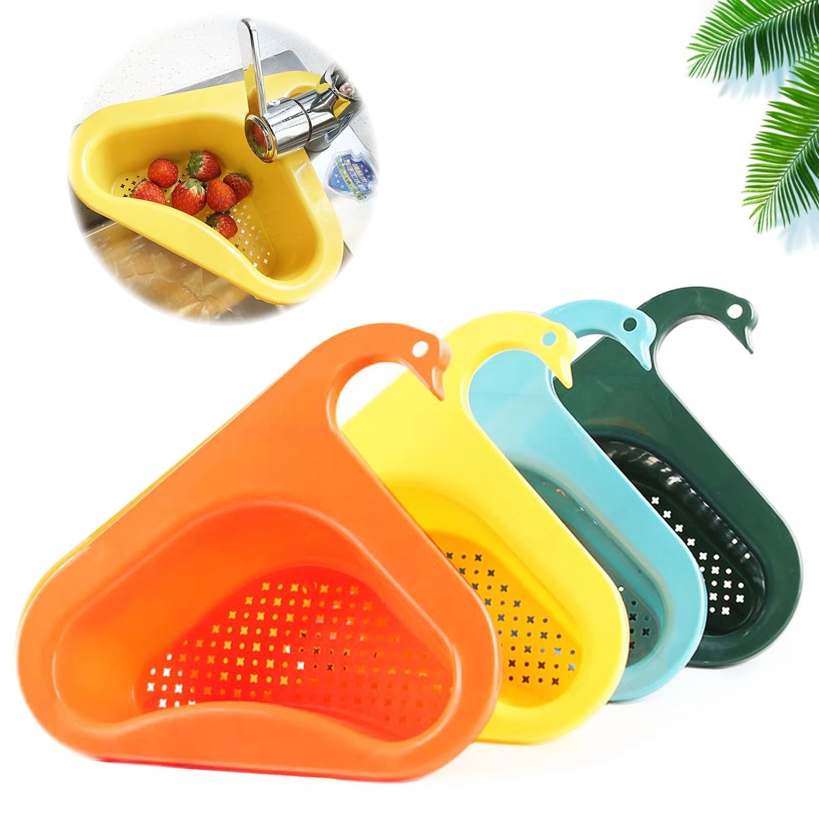 Swan-shaped sink hanging fruit and vegetable filter basket for kitchen use
