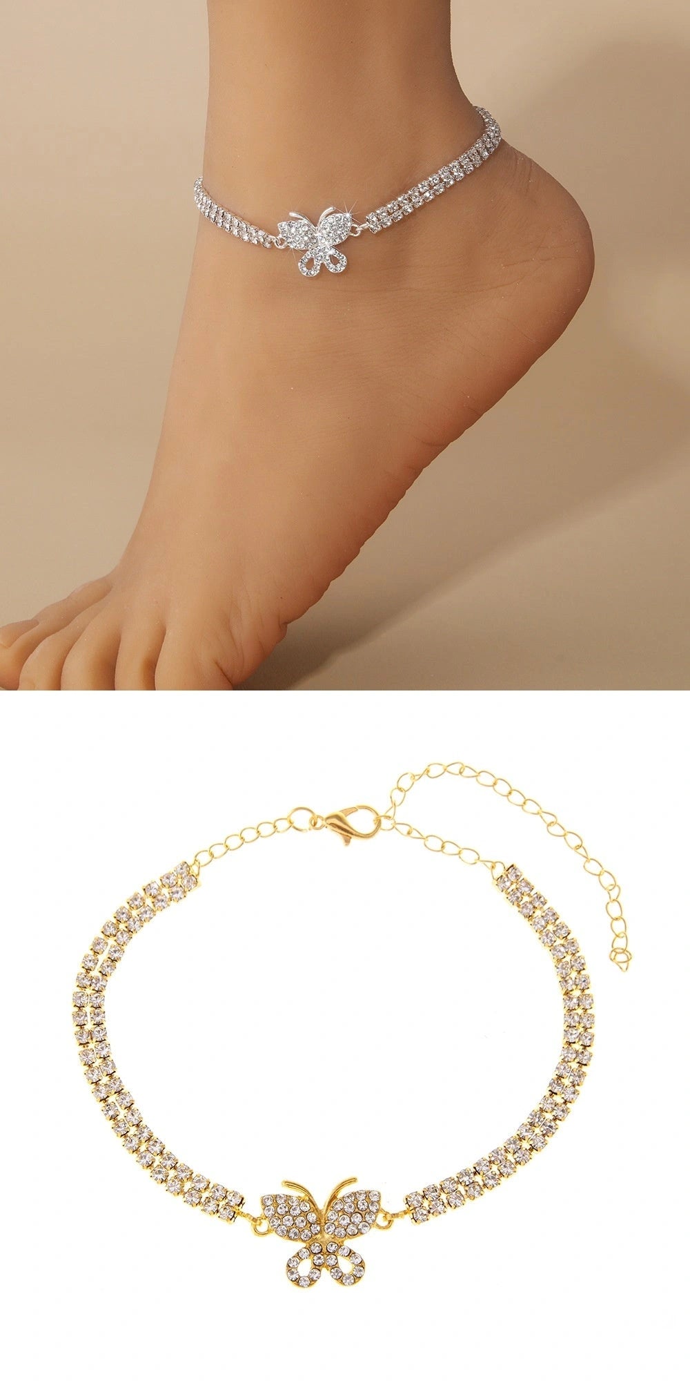 Butterfly Anklet with Alloy Inlaid Gemstones for Women