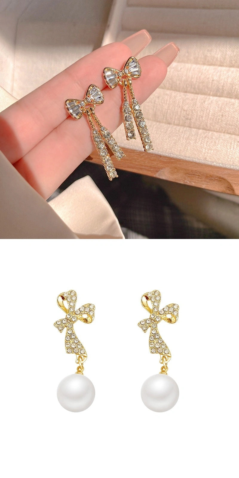 Bow Diamond Crystal Earrings in Gold for Women