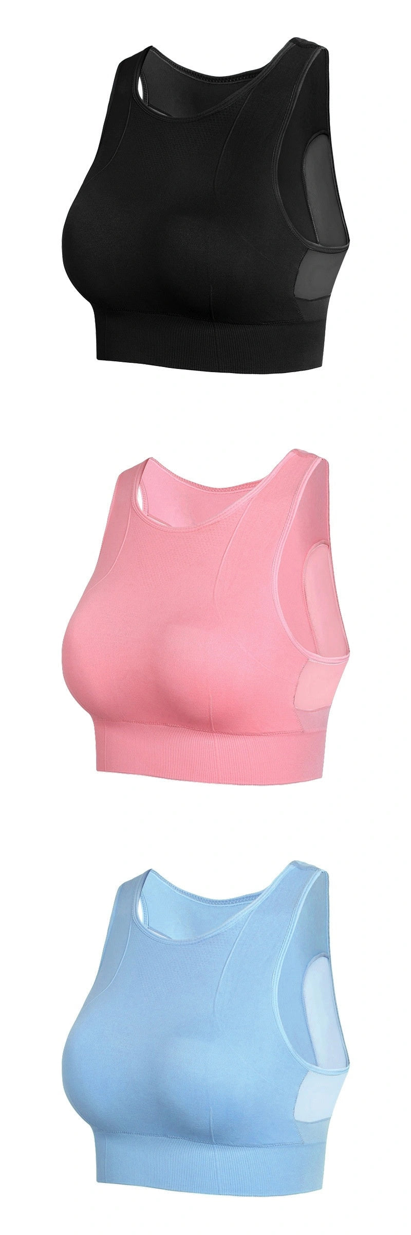 No Underwire Mesh Beauty Back Double-decker Sports Bra in Cotton