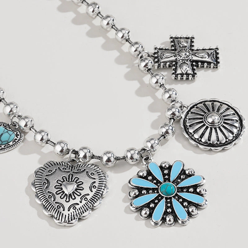 Personalised Turquoise Wax Rope Necklace with Embossed Vintage Cross