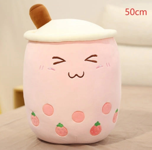 Strawberry Milk Tea Plush Boba Toy Pillow for Youth