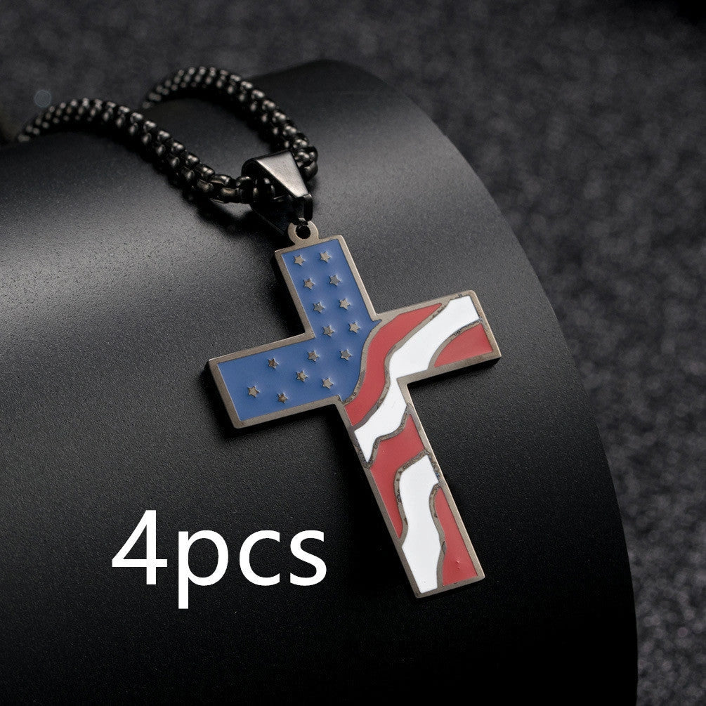 Stainless Steel Flag Cross Necklace for Men
