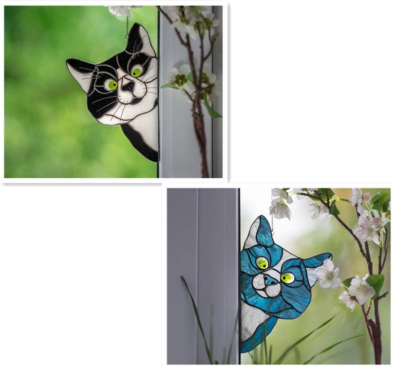 Stained Glass Cat Window Hanger Decoration - Reusable PVC Sticker