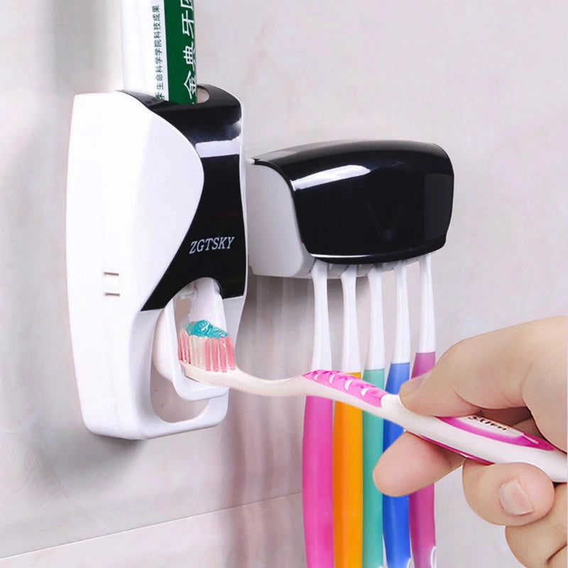 Dust-proof automatic toothpaste squeezer and toothbrush holder set