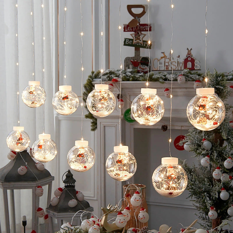 10PCS LED Christmas Curtain Lamp Set with Fairy Snowman and Wishing Ball Designs
