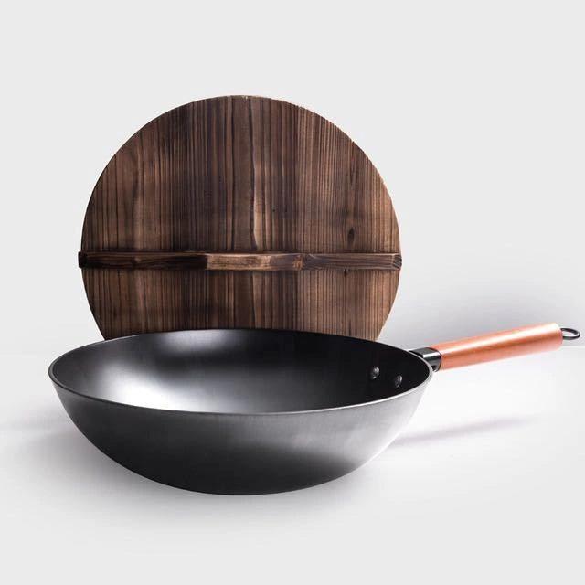 Traditional Handmade Iron Wok with Wooden Handle