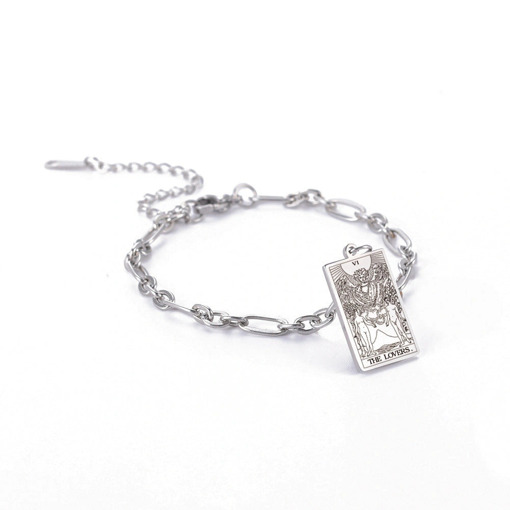 12 Tarot Card Series Fashion Trend Long Oval Link Chain Bracelet in Stainless Steel